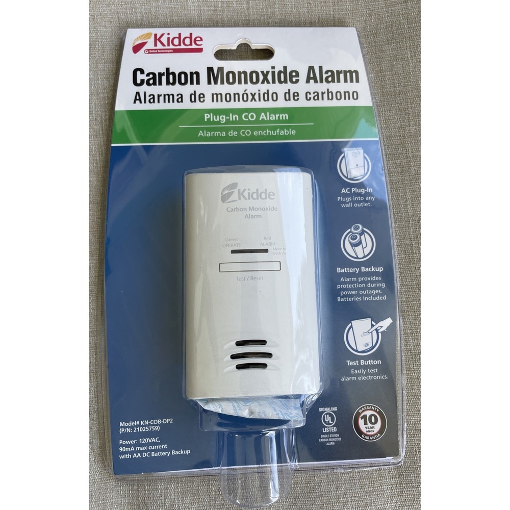 Kidde AC Carbon Monoxide CO Detector Alarm Plug-In Battery Backup KN-COB-DP2 New